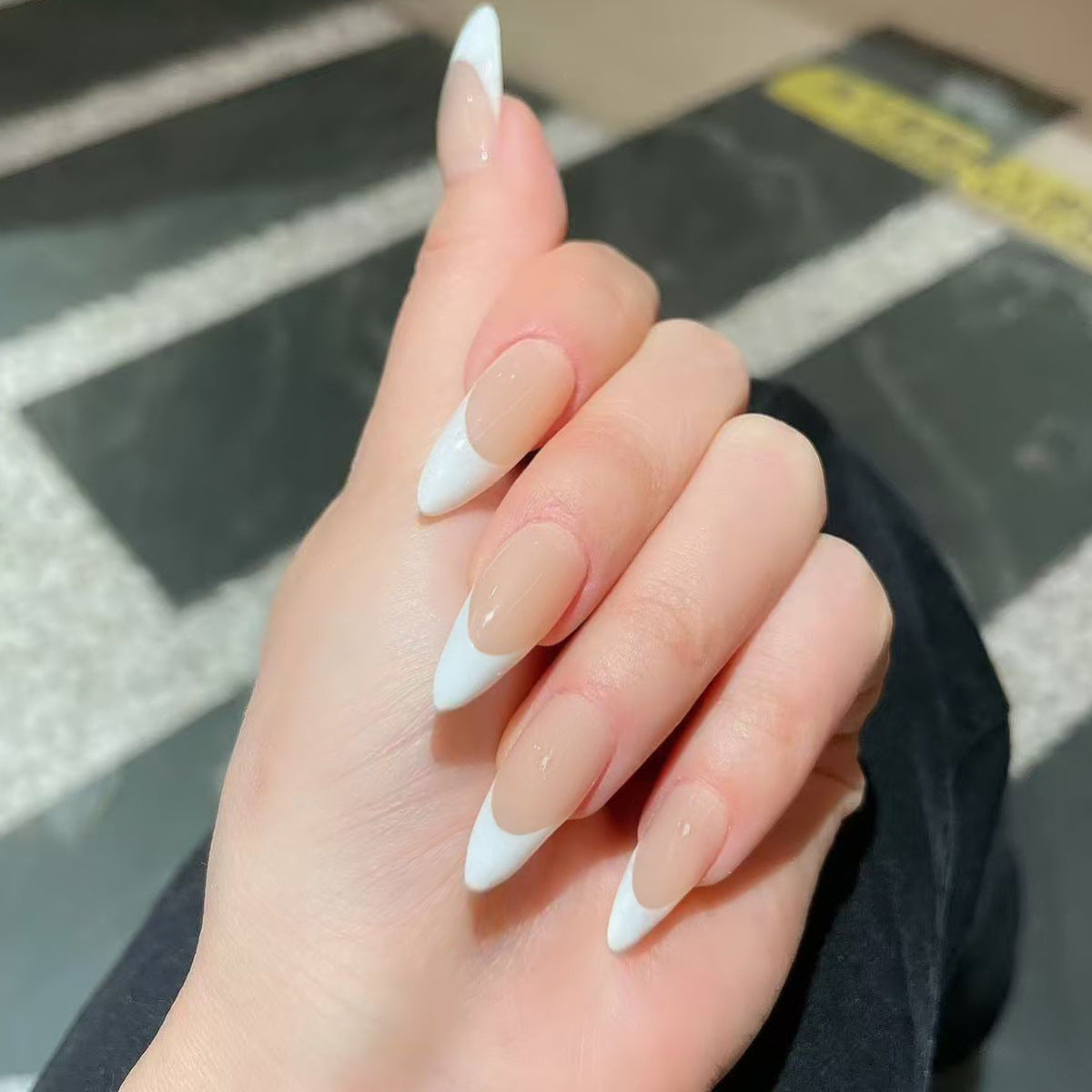 Chic Elegance Long Stiletto Beige and White Ombre Press On Nail Set