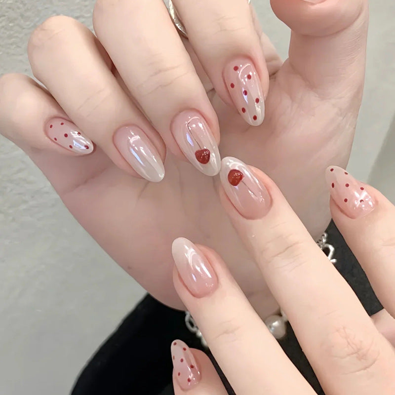 Sweet Strawberry Delight Long Almond Shape Subtle Pink with Charming Dots and Berry Accent Press On Nail Set