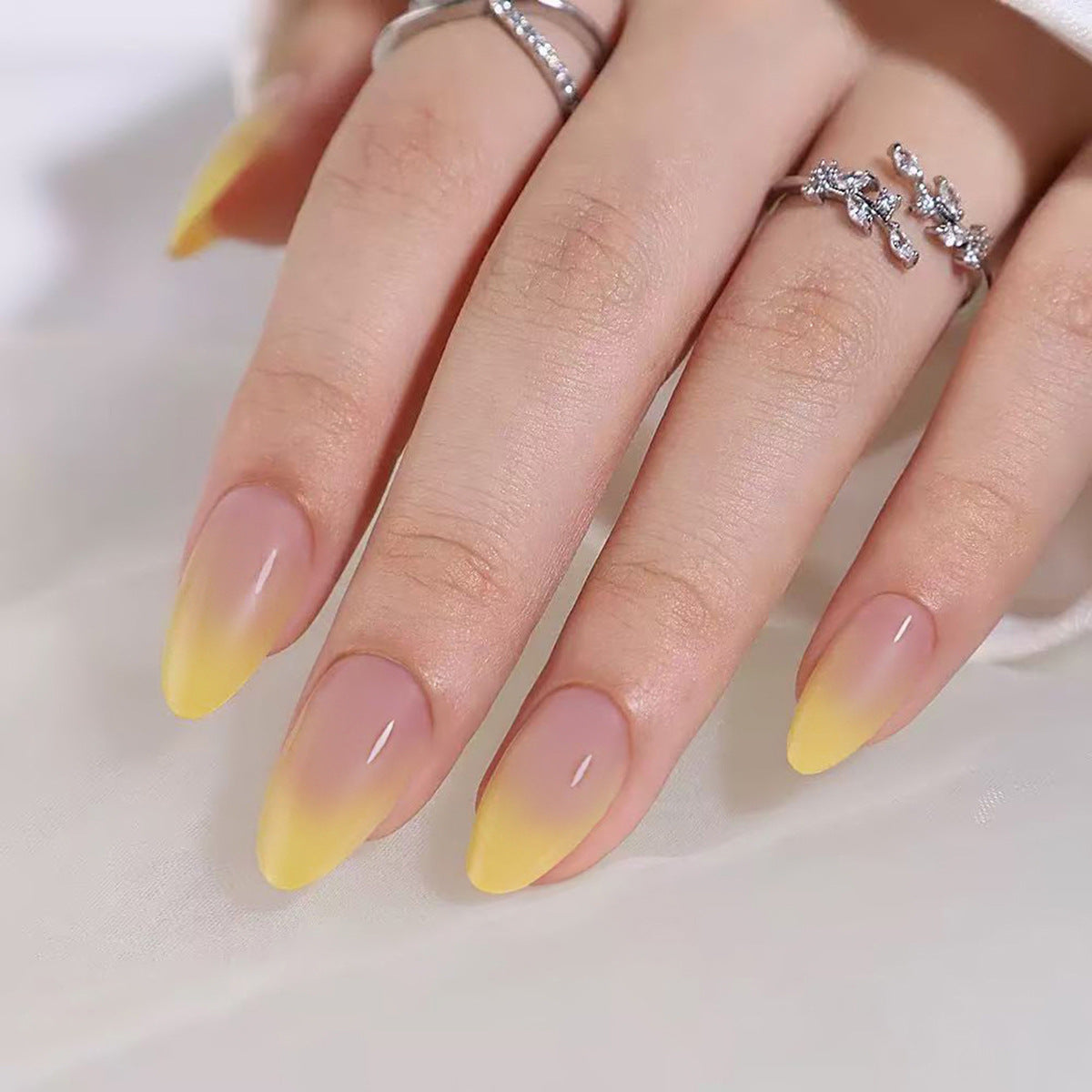 Sunshine Dreams Long Almond Gradient Yellow Glossy Press On Nail Set