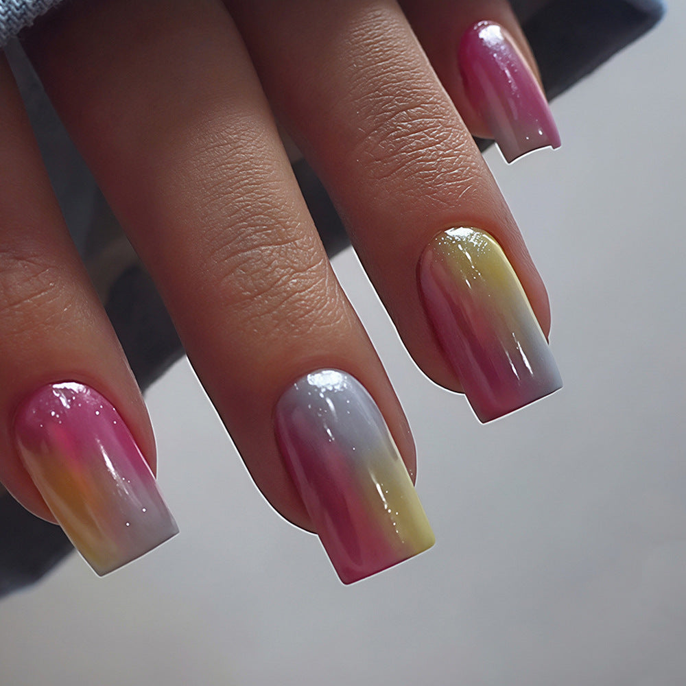 Dreamy Sunset Long Square Multicolored Ombre Press On Nail Set