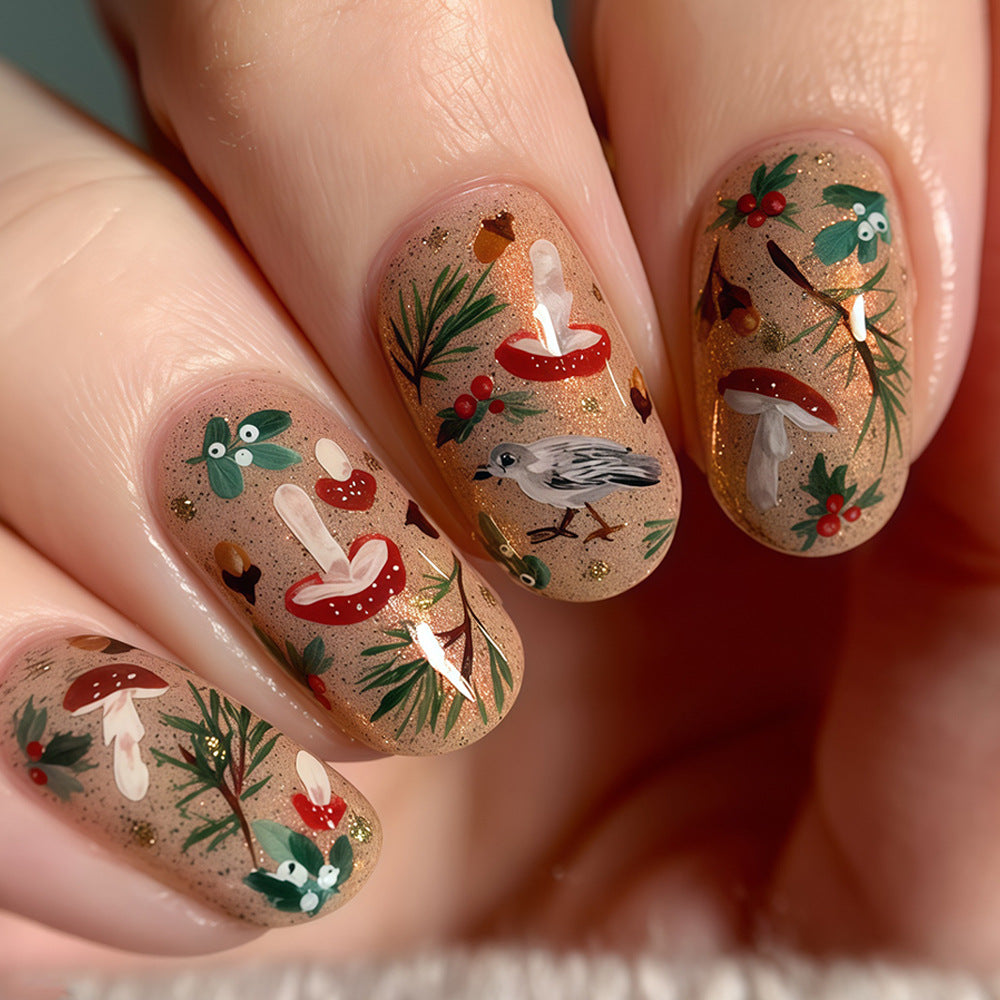 Whimsical Woodland Elegant Long Square Cacao with Nature-Inspired Artistry Press-On Nail Set