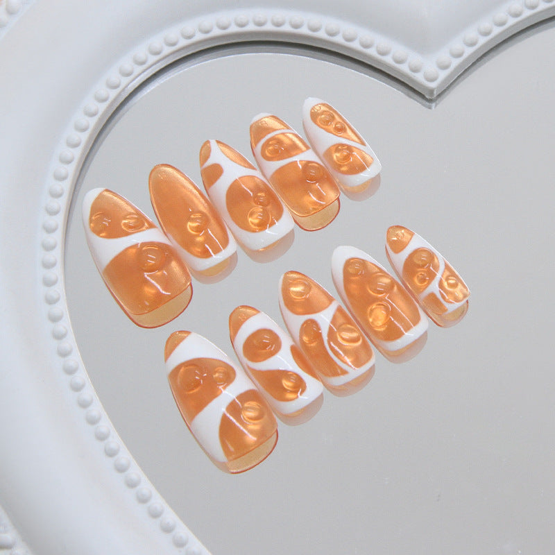 Sunset Dreams Medium Almond Orange Swirl Design Press-On Nail Set