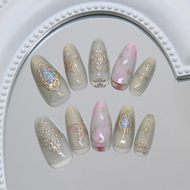 Celestial Dream Medium Almond Glittery Design Press On Nail Set