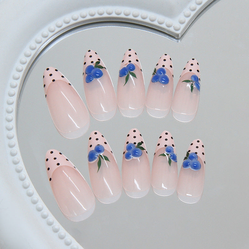 Floral Delight Medium Almond Pink with Blue Berry Designs Press on Nail Set