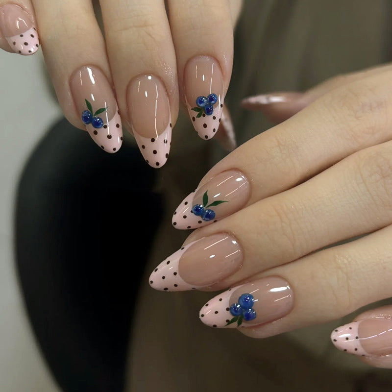 Floral Delight Medium Almond Pink with Blueberry Accents Press On Nail Set