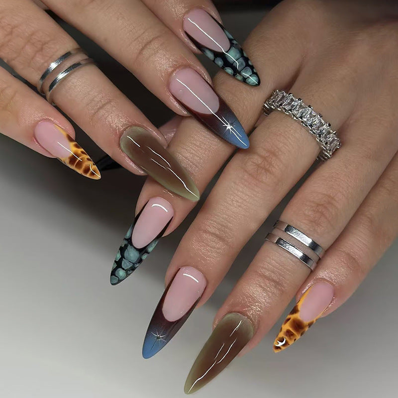 Mystical Elegance Medium Almond Emerald and Amber Ombre Press on Nail Set