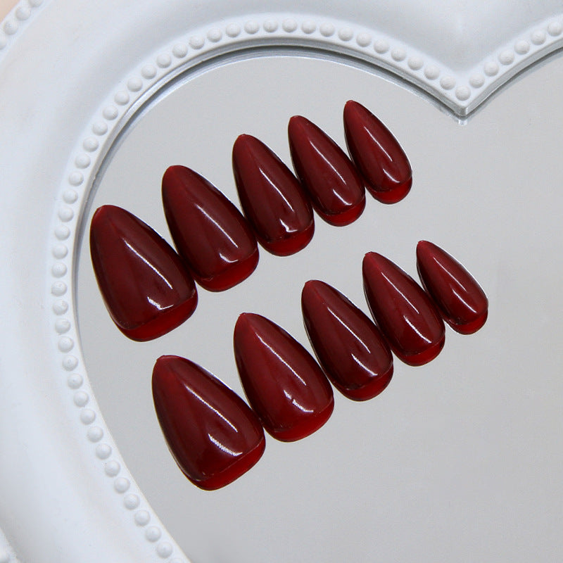 Elegant Crimson Medium Almond Press On Nail Set with Glossy Finish