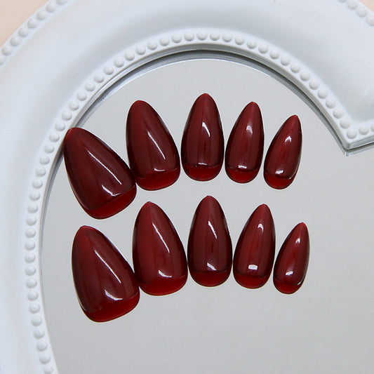 Elegant Romance Medium Almond Burgundy Press-On Nail Set with Glossy Finish