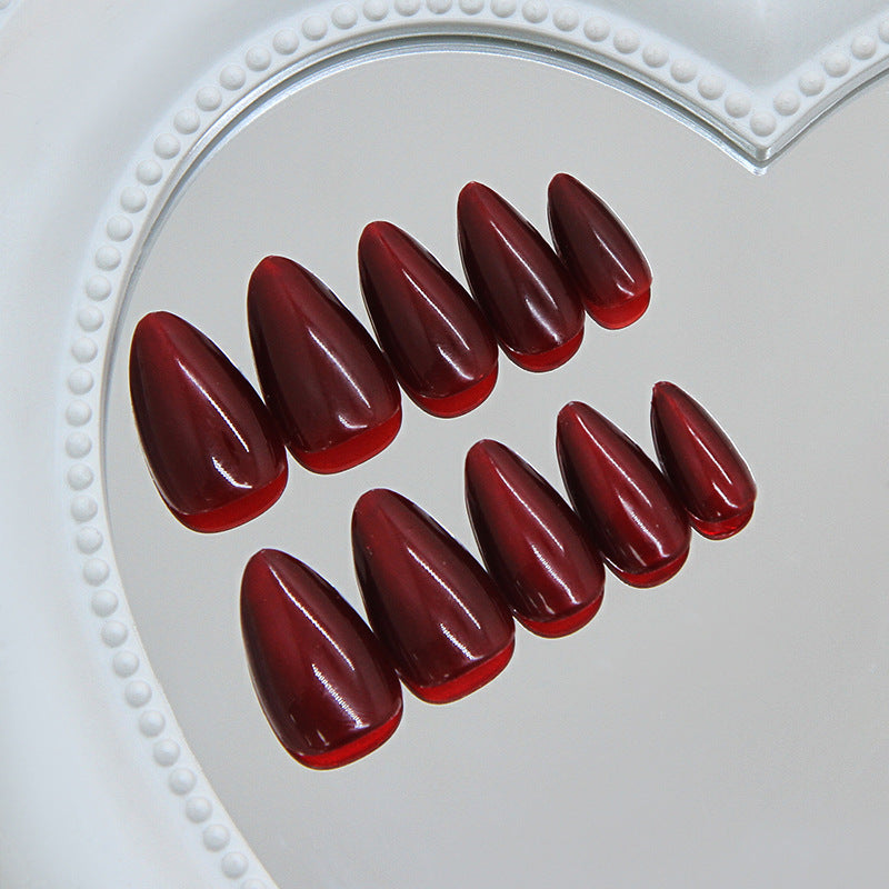 Glamorous Evening Elegance Medium Almond Deep Red Press on Nail Set with Glossy Finish
