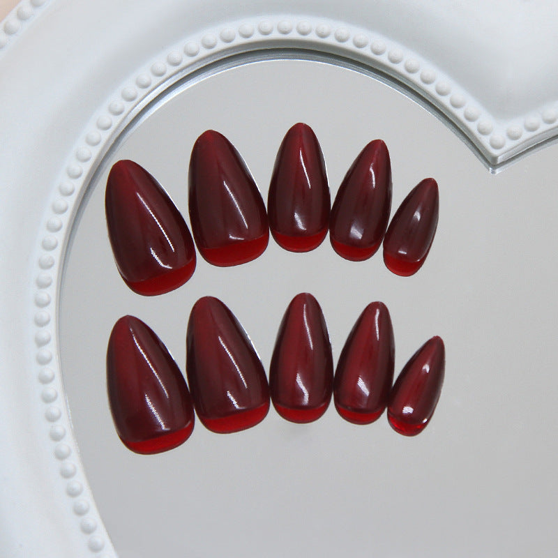 Glamorous Elegance Medium Almond Deep Red Press On Nail Set with Glossy Finish