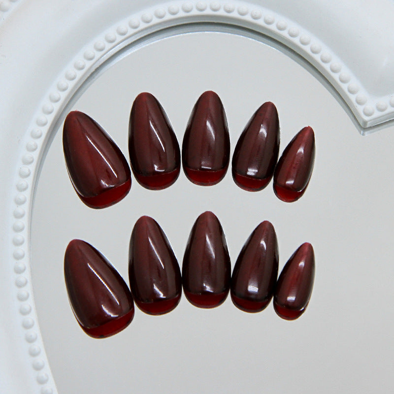 Elegant Vampy Chic Medium Almond Burgundy Gradient Press On Nail Set