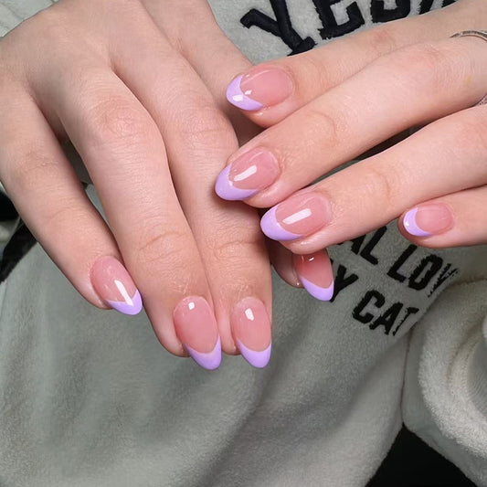 Charming Lavender Dreams Short Round Purple Tip Press On Nail Set