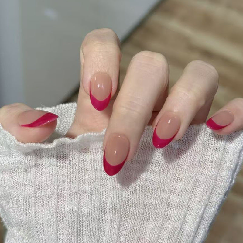 Chic Elegance Medium Oval Pink Tip Press On Nail Set