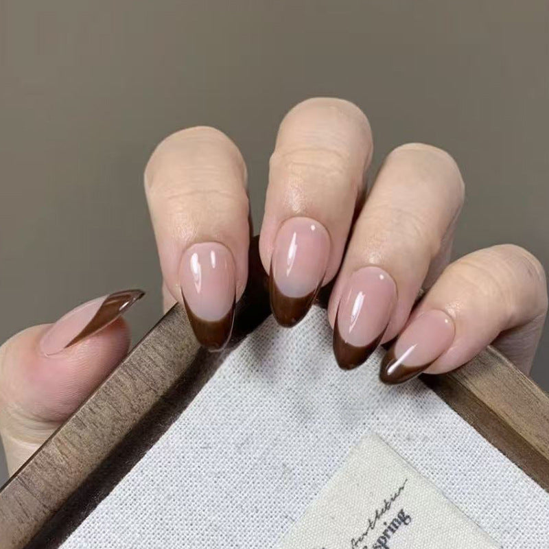 Coffee Chic Medium Oval Brown Ombre Press-On Nail Set