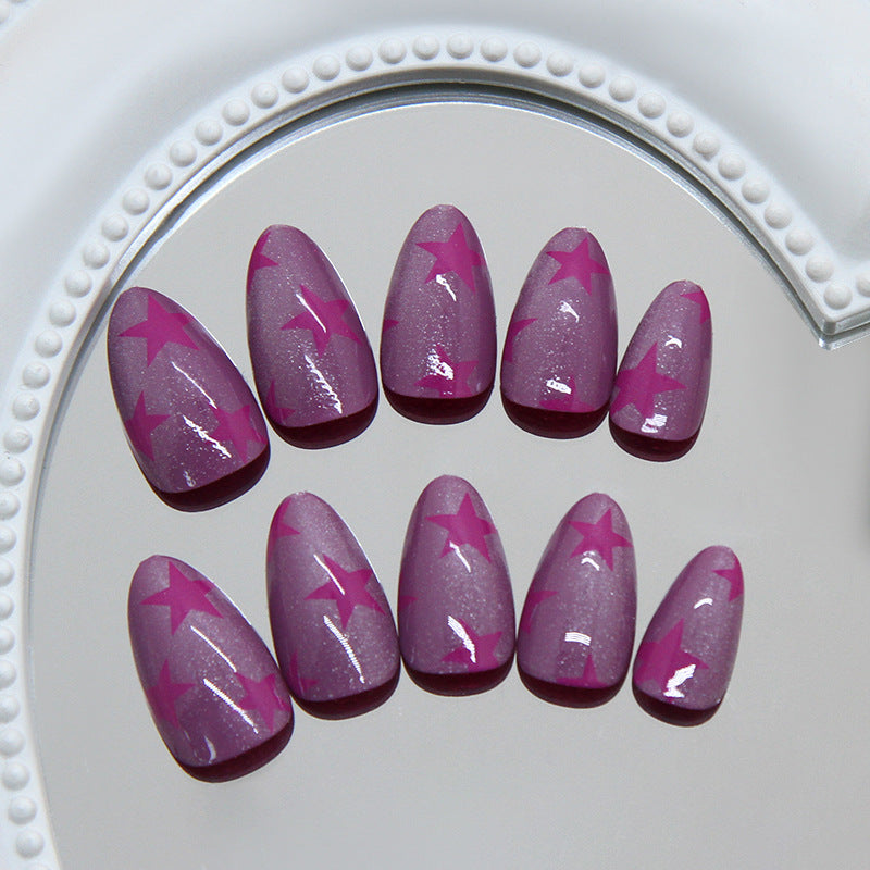Celestial Dream Medium Almond Purple with Starry Shimmer Press on Nail Set