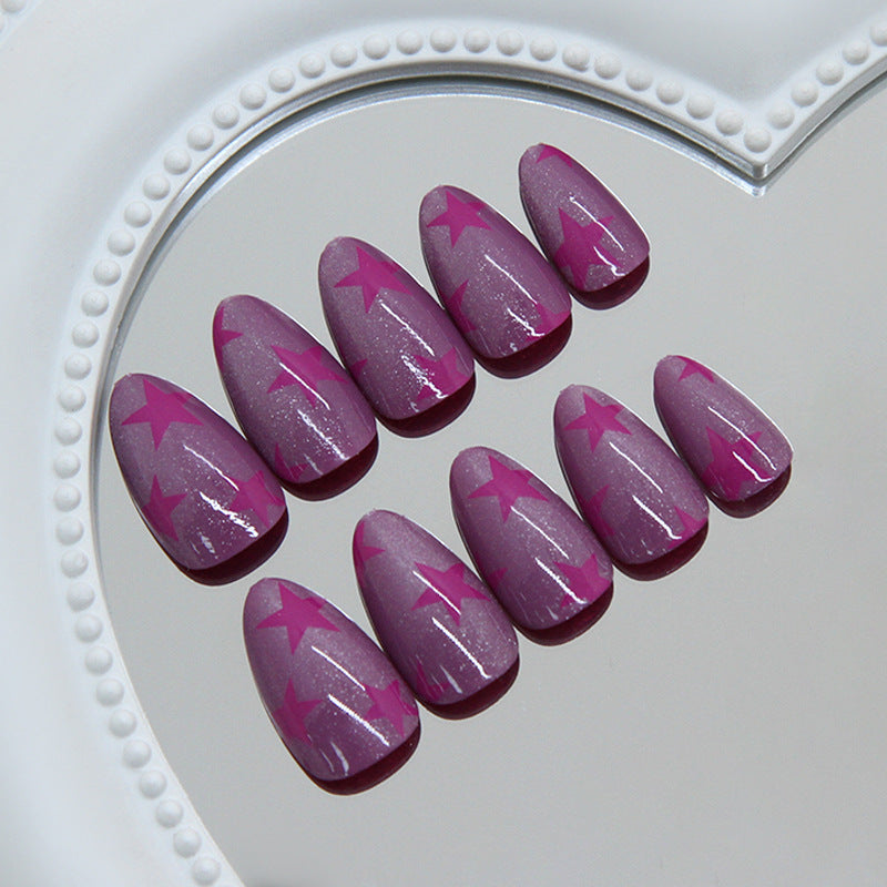 Cosmic Dream Medium Almond Purple with Starry Glitter Press on Nail Set