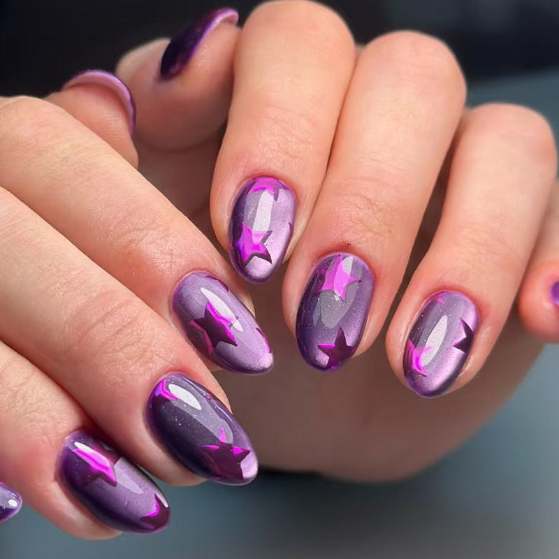 Celestial Dreams Short Oval Purple with Star Accents Press On Nail Set