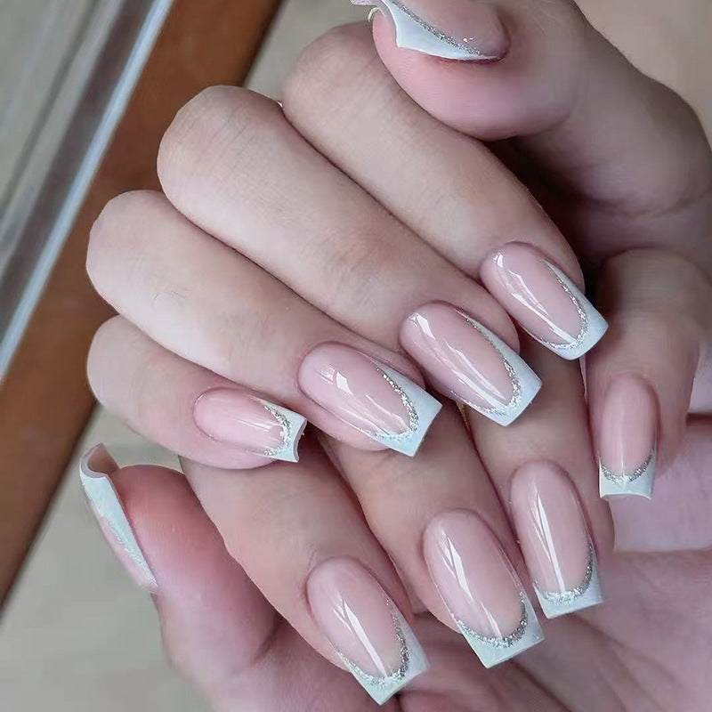 Elegant Whisper Long Square Pink with Sparkling Silver Detail Press On Nail Set