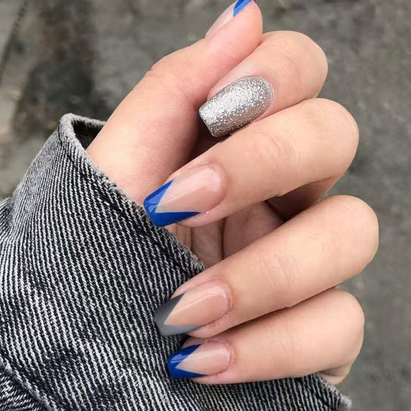 Chic Blue Fantasy Long Square Nail Set with Glitter Accent
