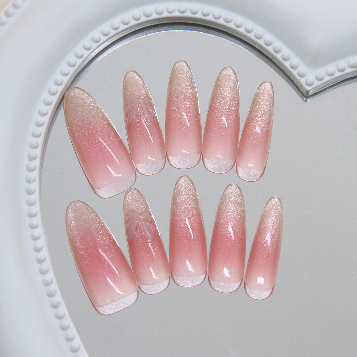 Whimsical Blossom Medium Almond Ombre Press On Nail Set with Floral Accents