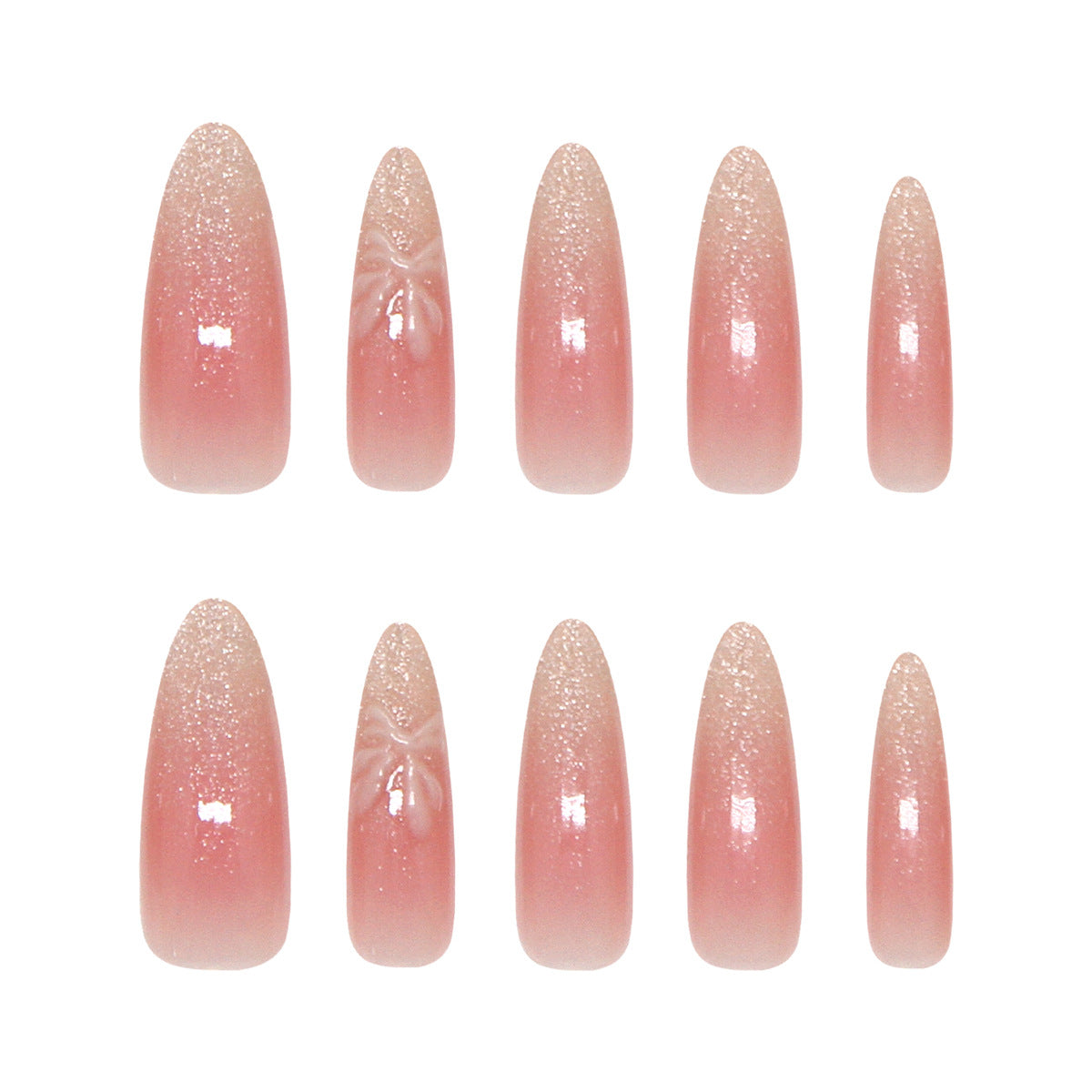 Dreamy Blossom Medium Almond Soft Pink Gradient Glitter Press On Nail Set