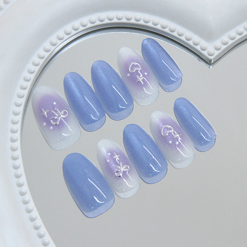 Mystical Dreamscape Long Almond Blue Glitter Gradient Press On Nail Set