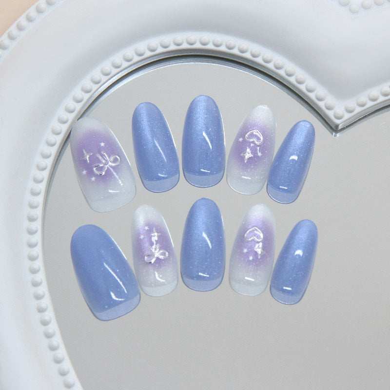 Celestial Dream Medium Oval Blue Ombre Glitter Design Press-On Nail Set