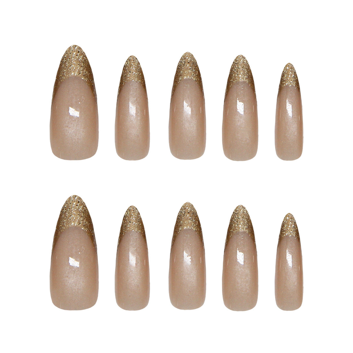 Glamorous Golden Tip Medium Almond Press On Nail Set