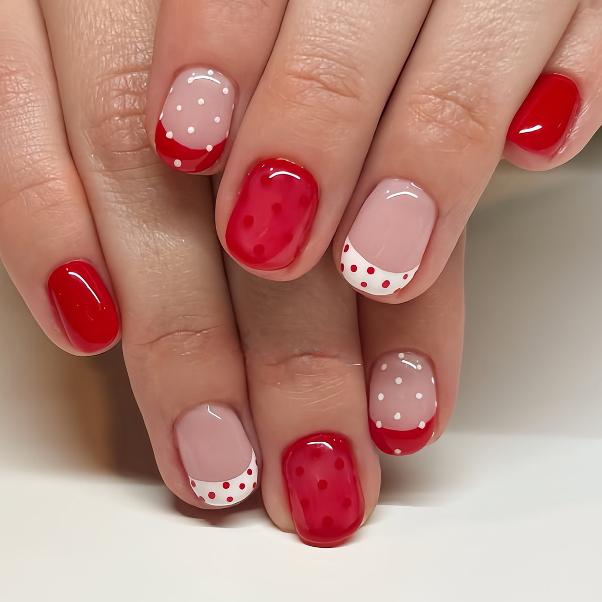 Cherry Blossom Short Square Red Gradient Nail Set