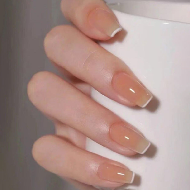 Elegant Beige Vibes Long Square Transparent Finish Press On Nail Set