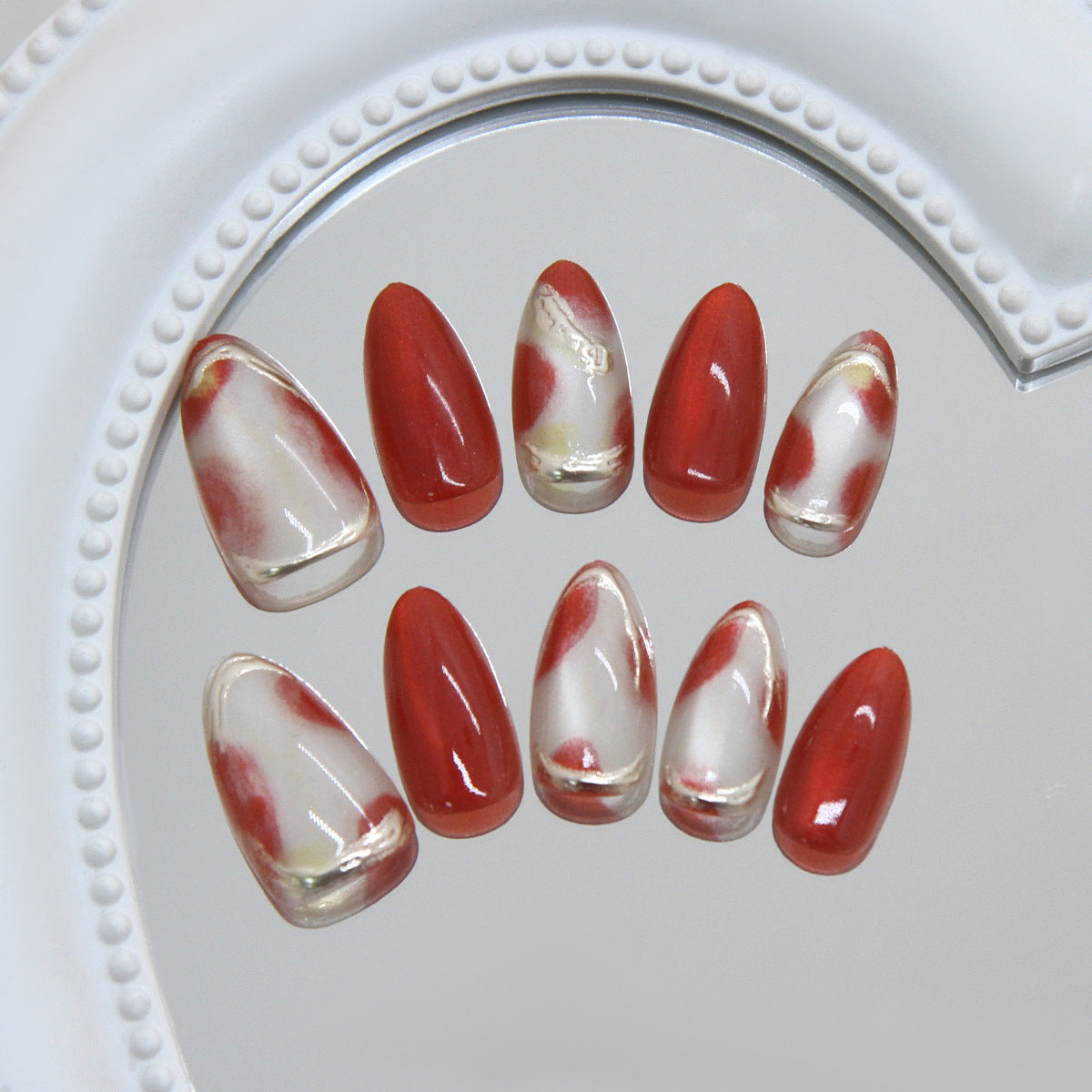 **Autumn Elegance Medium Almond Crimson Ombre Press-On Nail Set**