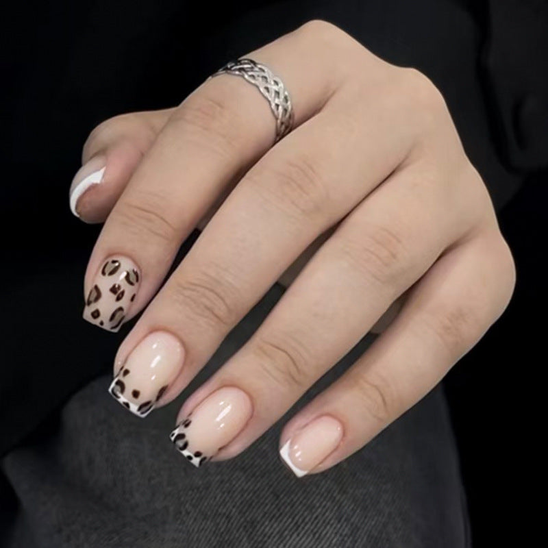 Wild Safari Short Square Neutral with Chic Leopard Print Detail Press On Nail Set