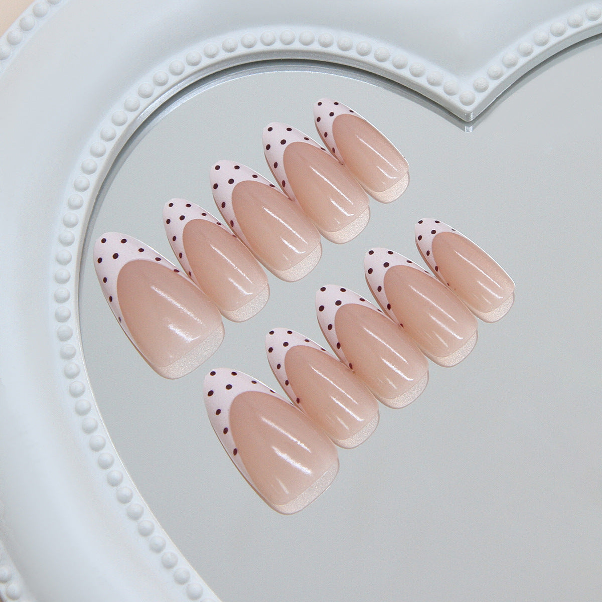 Chic Polka Dot Medium Almond Beige Press On Nail Set