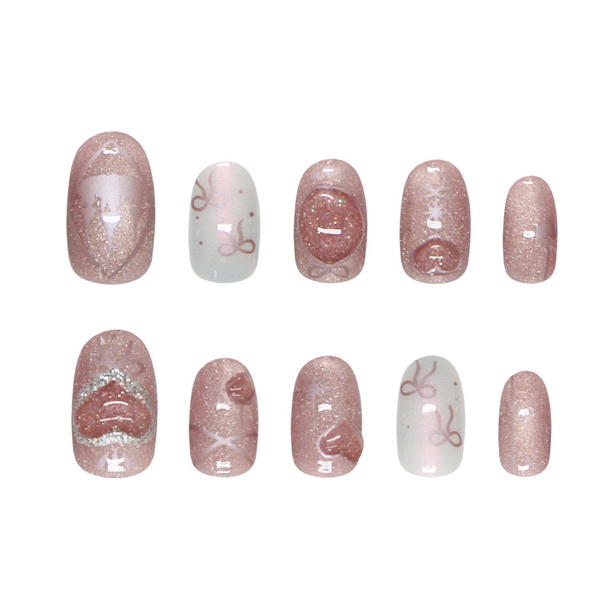 Glamorous Sparkle Medium Oval Pink Glittery Press On Nail Set