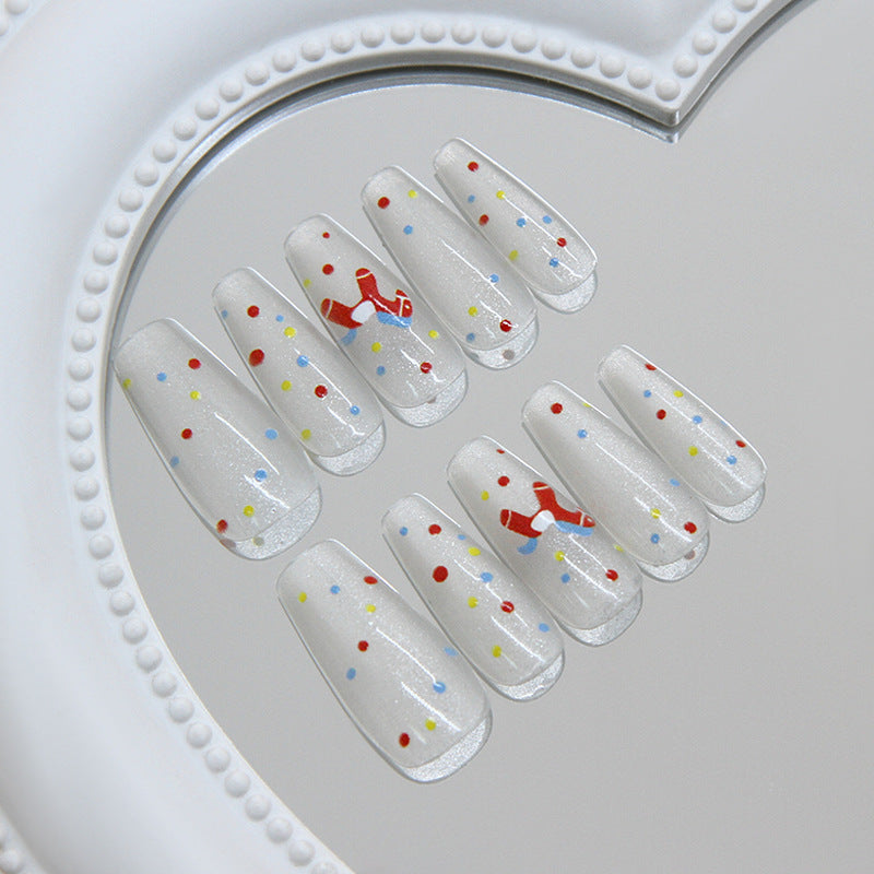 Whimsical Delight Long Coffin Clear with Colorful Dots Nail Set