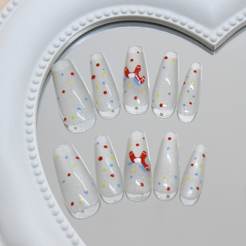 Festive Celebration Long Coffin Clear with Colorful Dot Design Press-On Nail Set