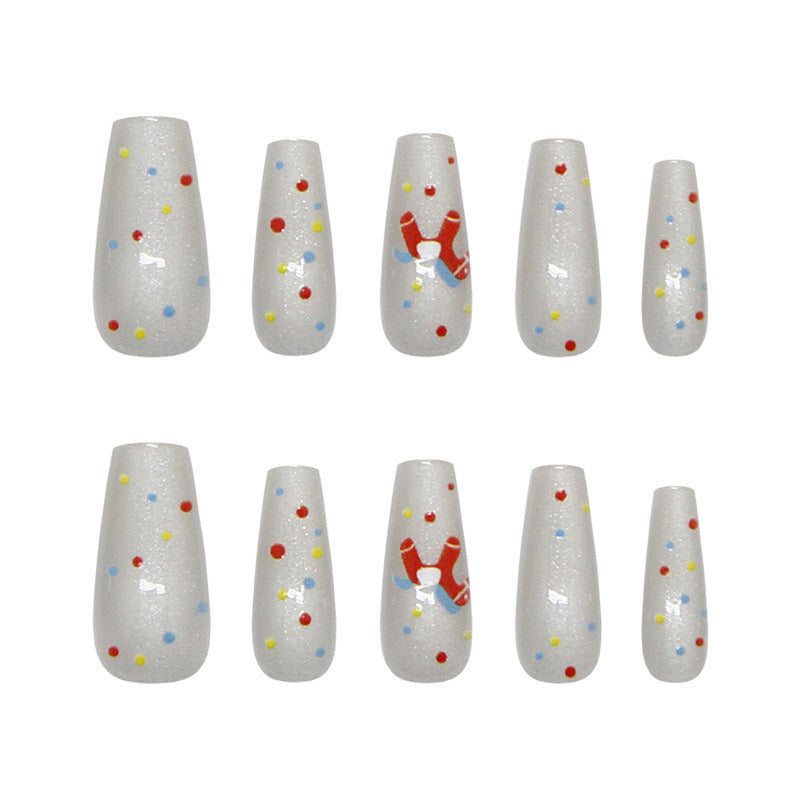 Festive Fun Long Coffin Shimmering Glitter with Colorful Confetti Nail Set