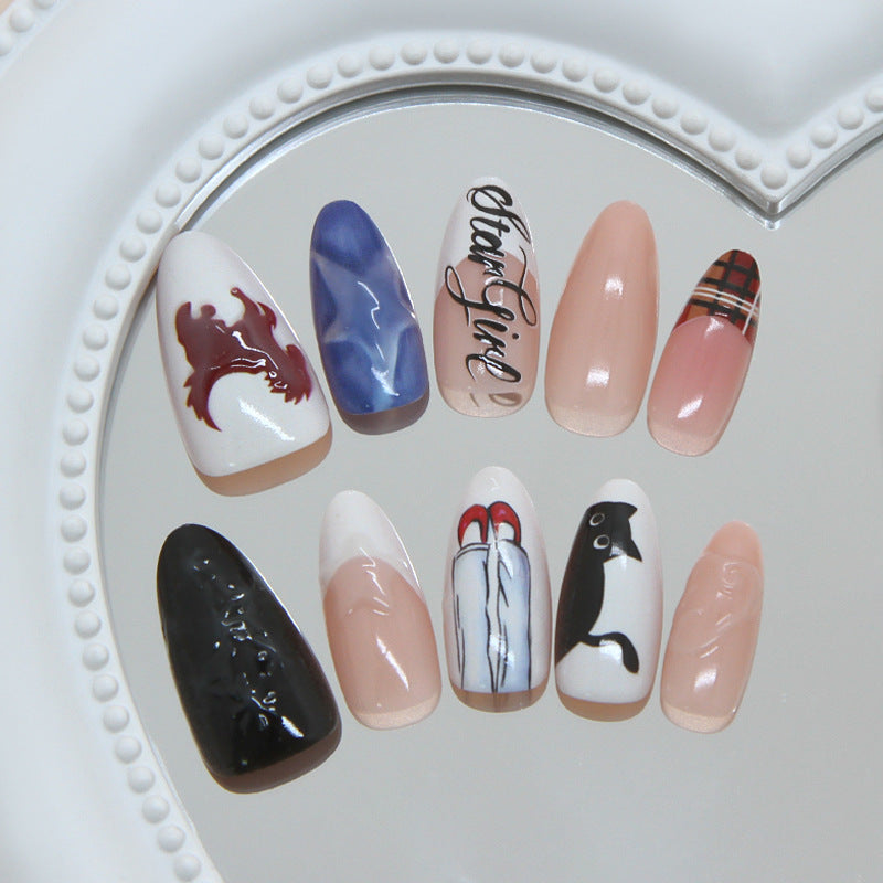 Chic Ballet Inspired Long Almond Beige with Unique Artistic Designs Press On Nail Set