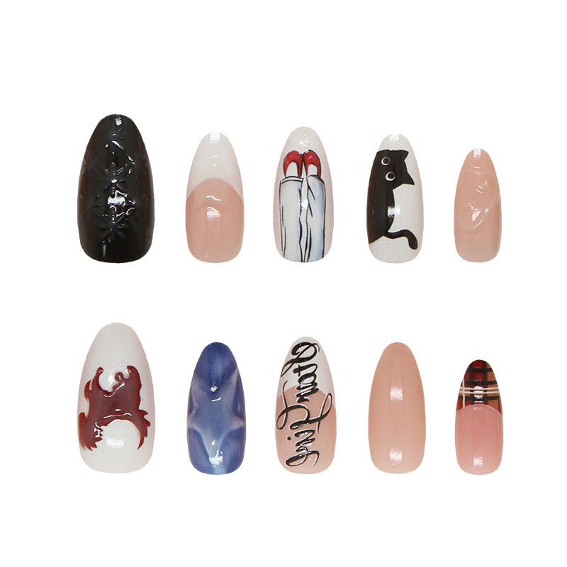 Whimsical Wonderland Medium Almond Multicolor with Artistic Illustrations Press On Nail Set