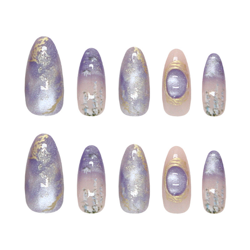 Enchanting Mystic Vibes Long Almond Purple Ombre Glitter Press On Nail Set