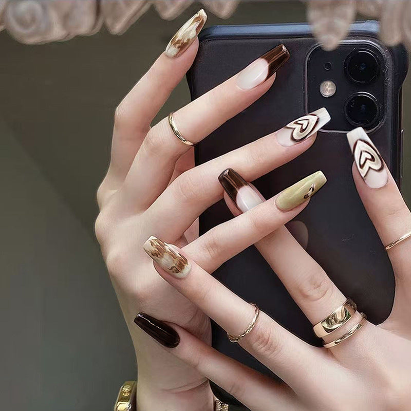 Elegant Earthy Medium Coffin Multi-Tonal Press On Nail Set