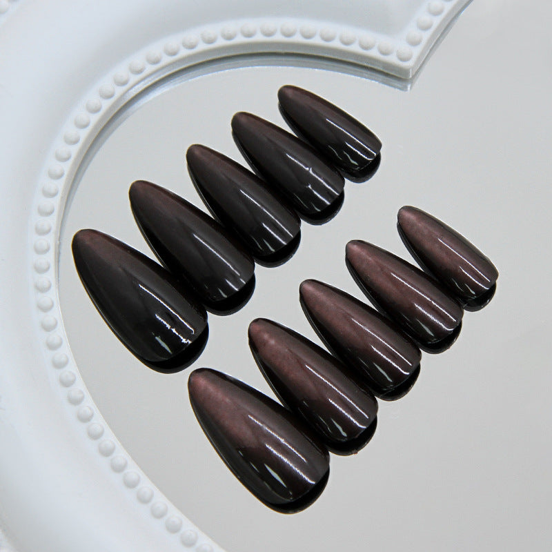 Mystical Elegance Medium Almond Dark Ombre Nail Set with Glossy Finish
