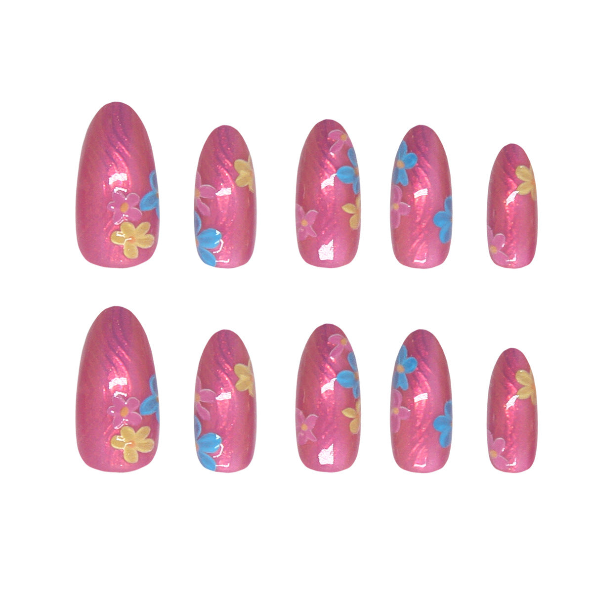 Blossom Delight Long Almond Pink Floral Press On Nail Set