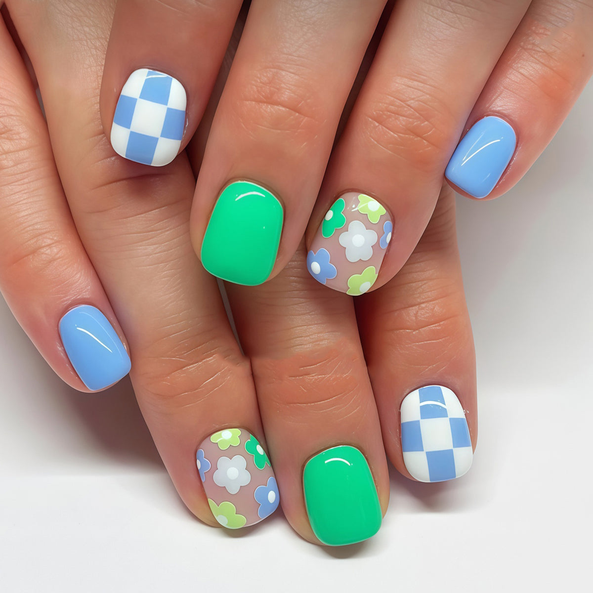 Spring Blossom Short Square Minty Chic Nail Set
