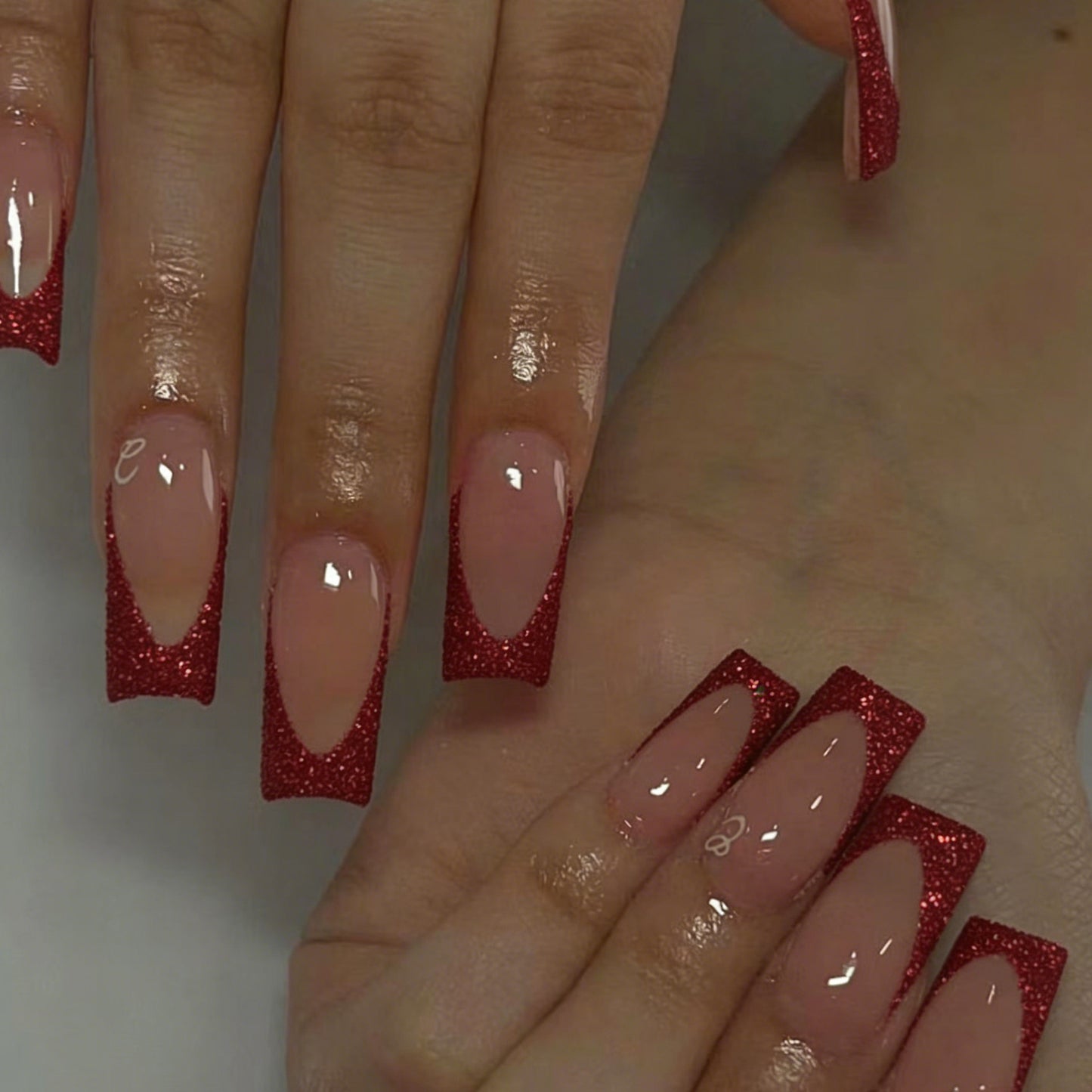 Glamorous Evening Square Long Red Glitter Press On Nail Set