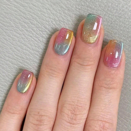 Dreamy Pastel Short Square Glitter Ombre Press On Nail Set