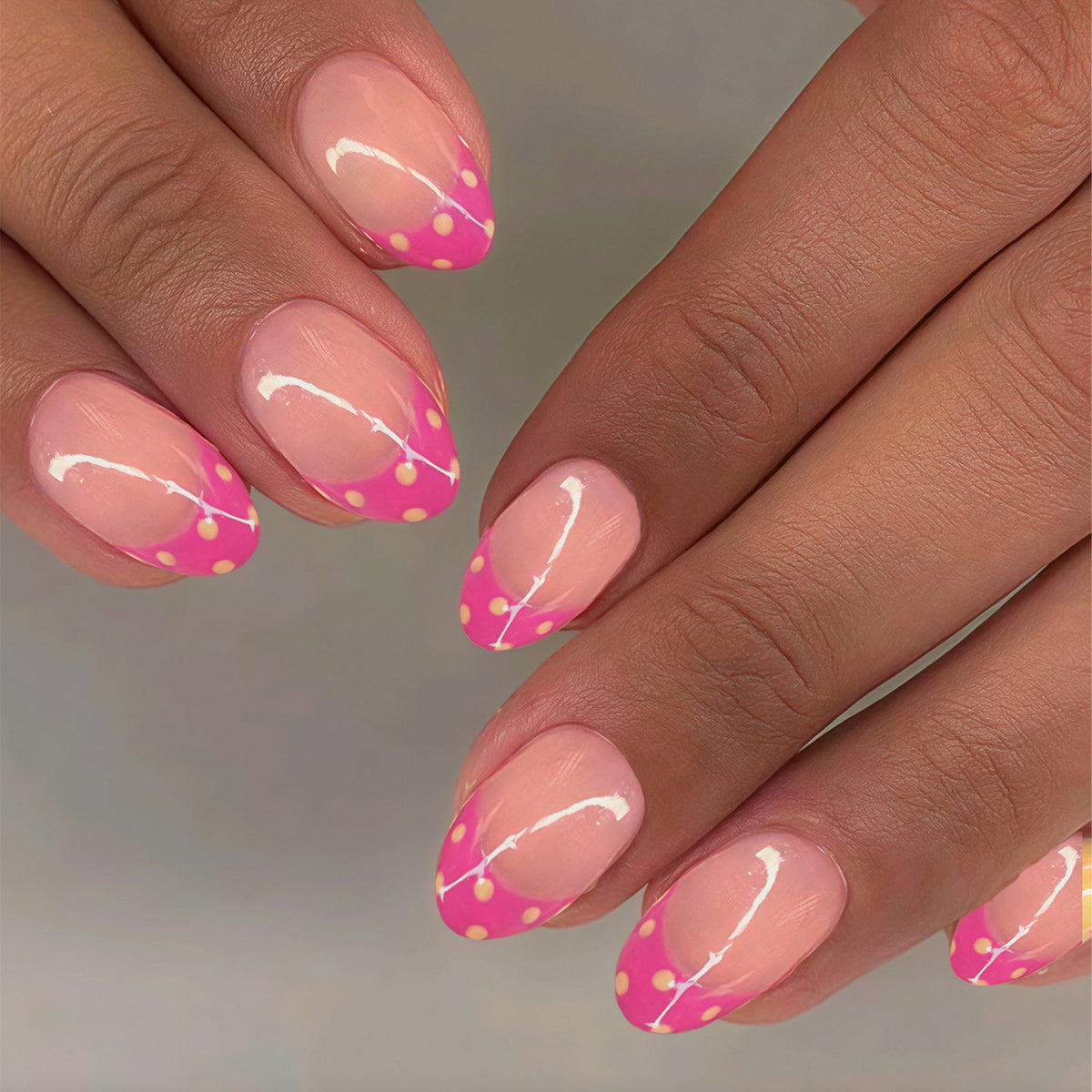 Whimsical Pink Dots Short Oval Press On Nail Set with Unique Gradient Feature