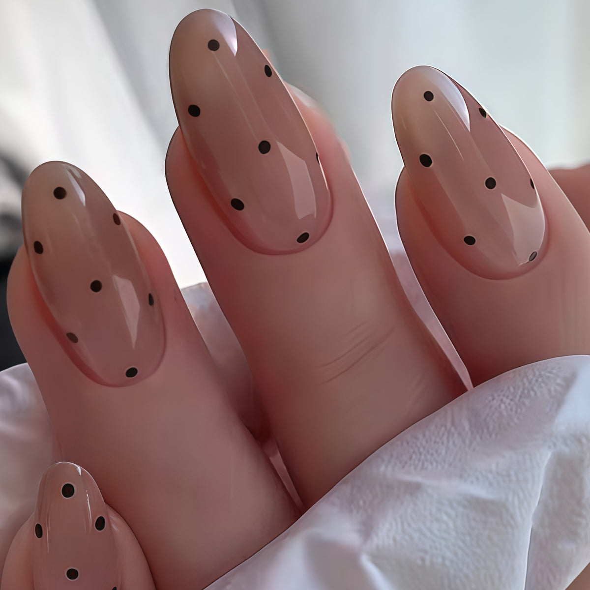 Chic Polka Dot Long Oval Neutral Press-On Nail Set