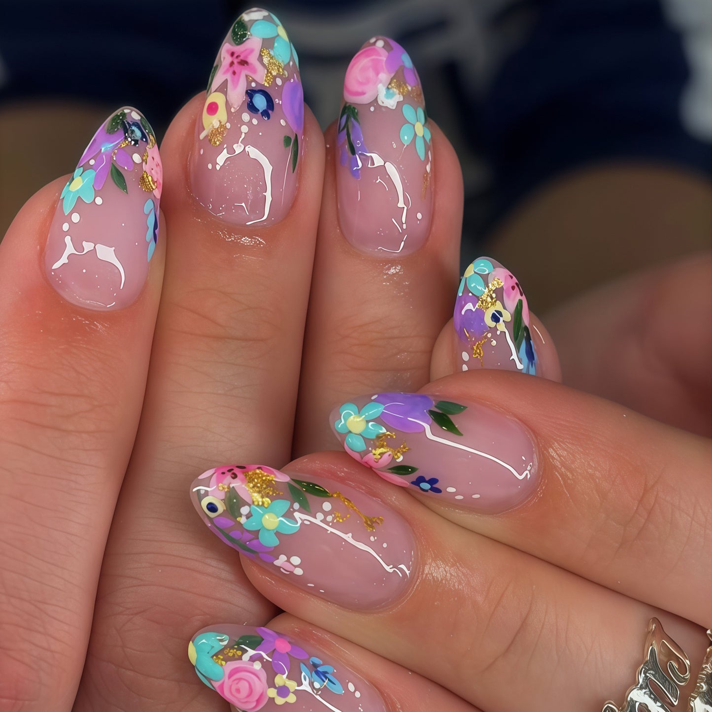 Blossom Dreams Medium Oval Pastel Floral Press On Nail Set