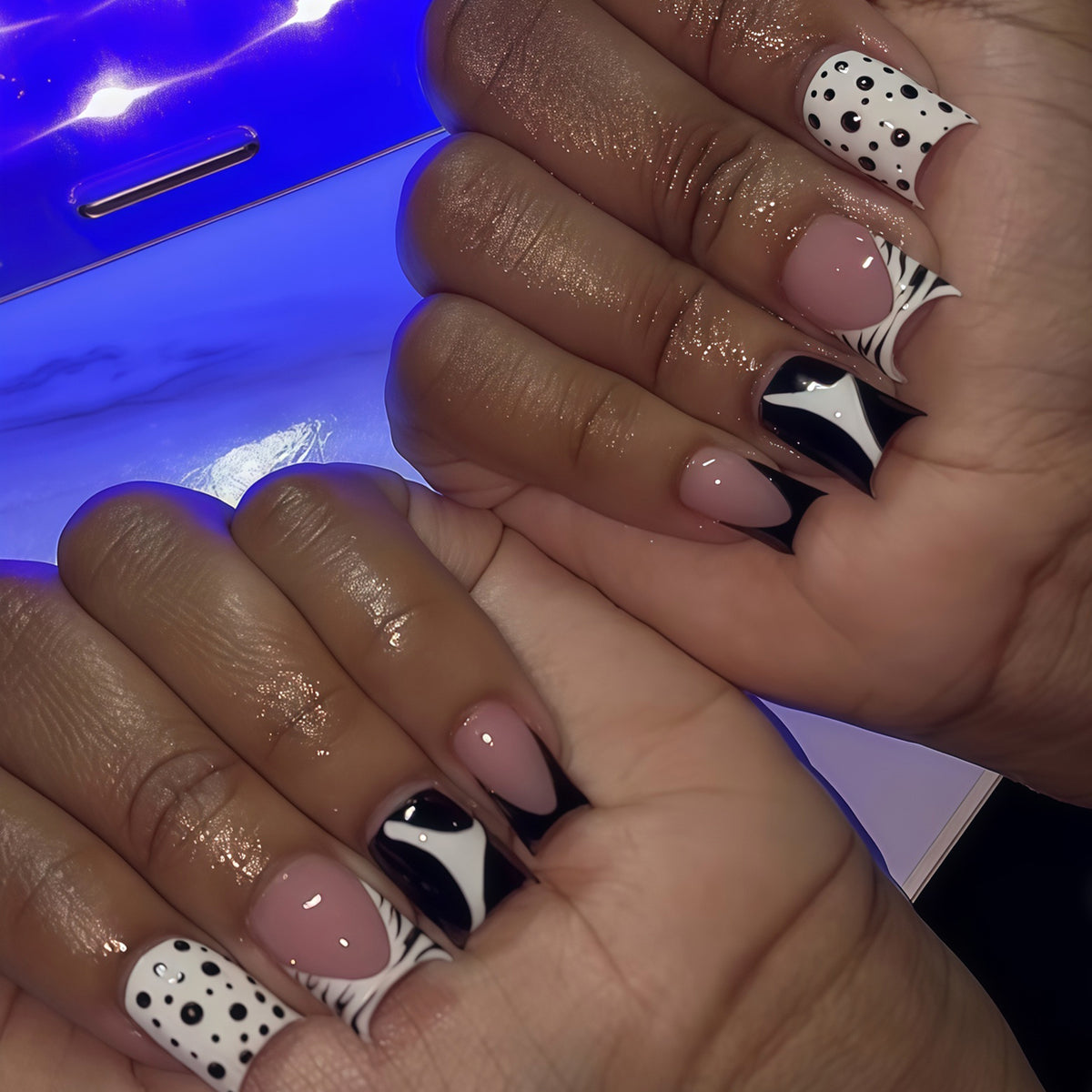 Bold Elegance Short Square Black and White Artistry Press On Nail Set